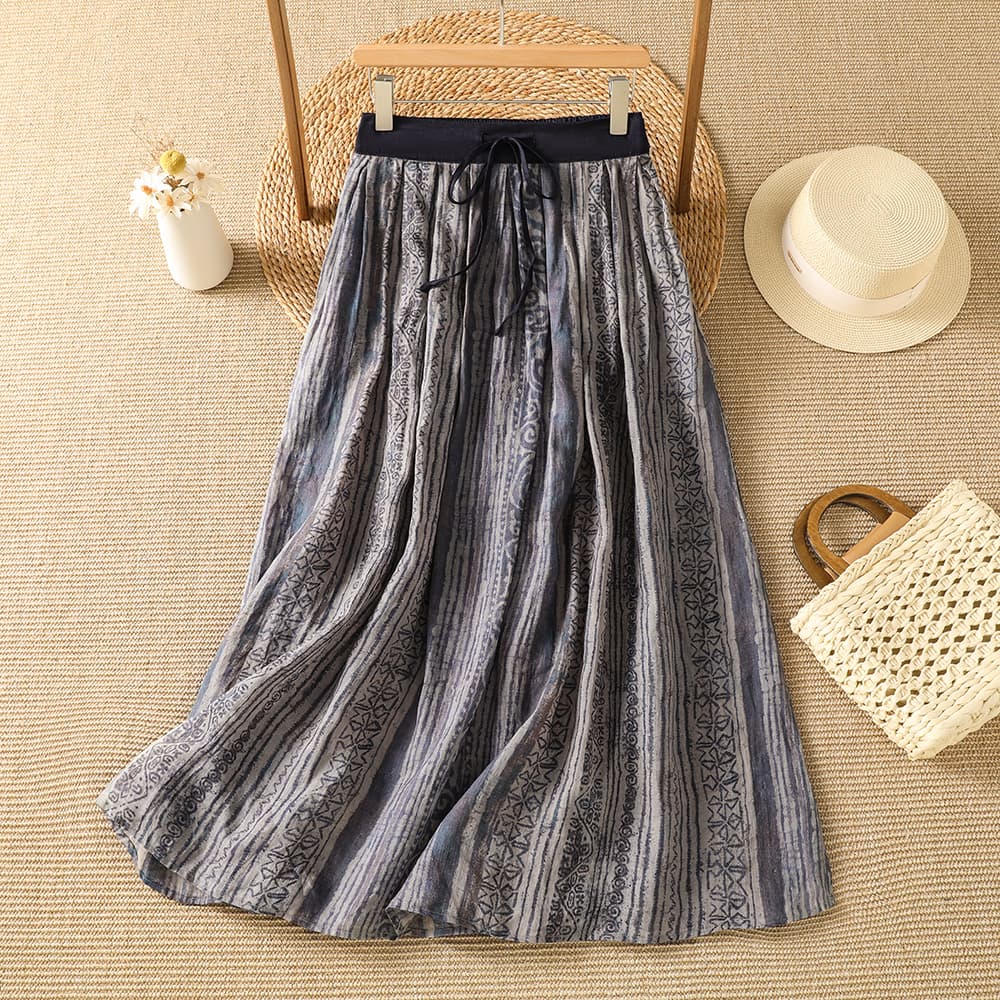 실사 2026 여름 신제품 레트로 프린트 민족 스타일 출퇴근 하이웨이스트 표지 고기 슬림해 보이는 반신 스커트 여성