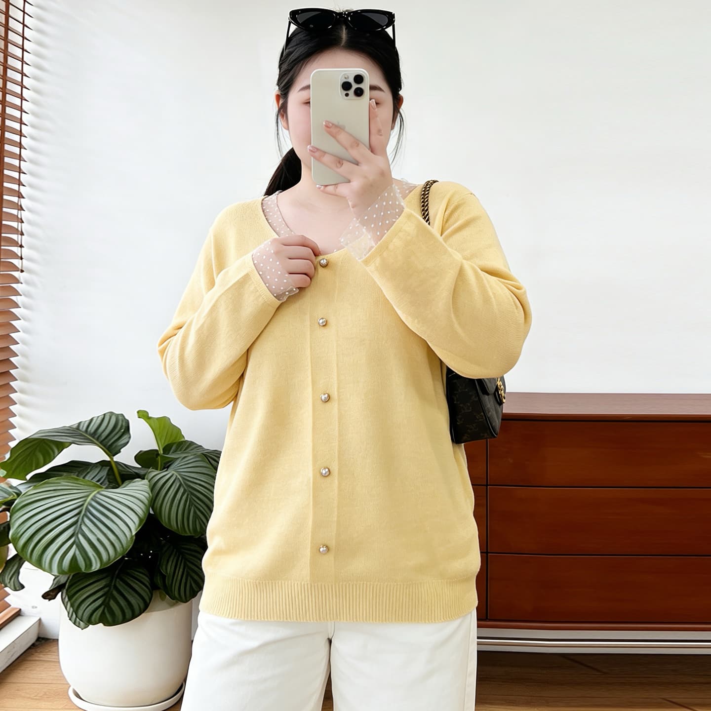 실사 빅 사이즈 여성 의류 지방 mm 2026 봄 드레스 새로운 루즈핏 슬림해 보이는 디자인 센스 긴팔 양모 니트 스웨터 맨위 이미지 4