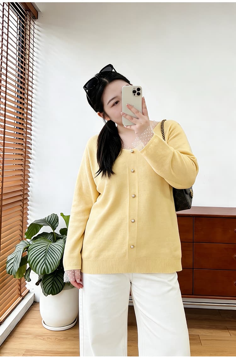 실사 빅 사이즈 여성 의류 지방 mm 2026 봄 드레스 새로운 루즈핏 슬림해 보이는 디자인 센스 긴팔 양모 니트 스웨터 맨위 상세 이미지 13