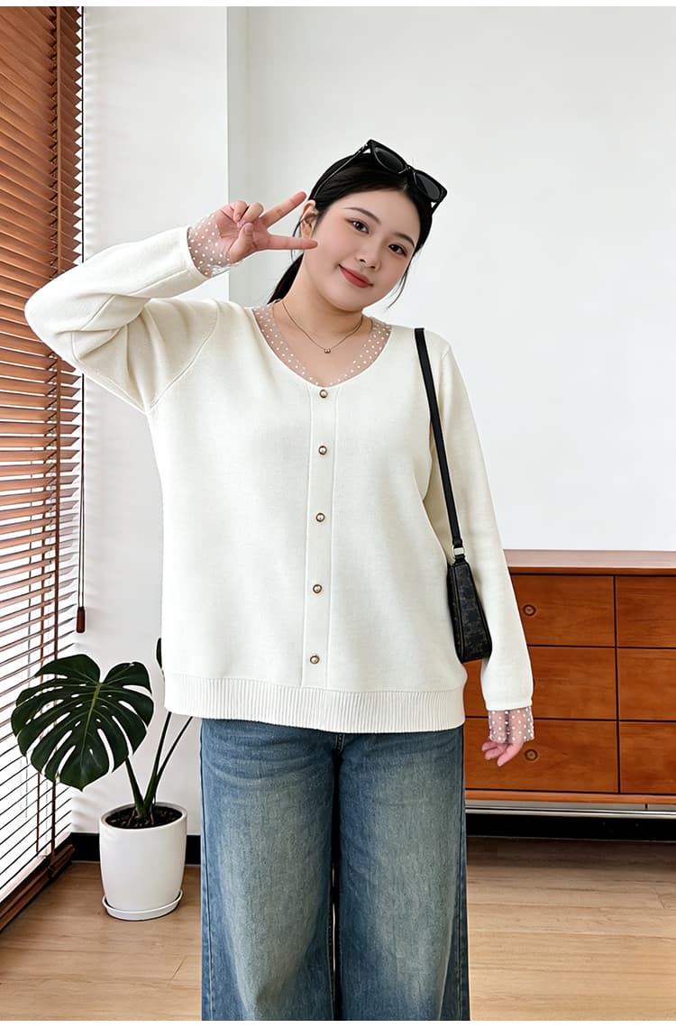 실사 빅 사이즈 여성 의류 지방 mm 2026 봄 드레스 새로운 루즈핏 슬림해 보이는 디자인 센스 긴팔 양모 니트 스웨터 맨위 상세 이미지 30