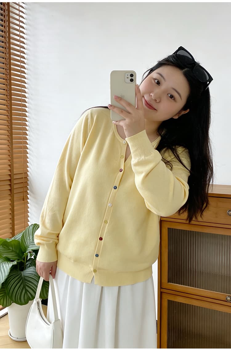 실사 빅 사이즈 여성 의류 지방 mm 2026 봄 드레스 새로운 루즈핏 연령 감소 다용도 단색 니트 얇은 코트 맨위 상세 이미지 20