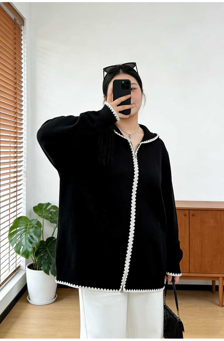 실사 빅 사이즈 여성 의류 지방 mm 2026 봄 드레스 새로운 루즈핏 패션 연령 감소 후드 니트 재킷 맨위 상세 이미지 30