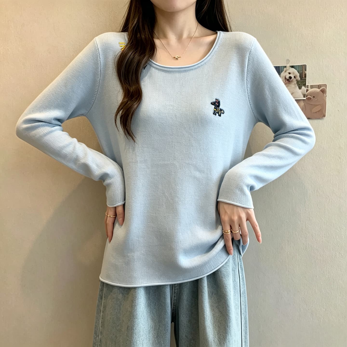 2026 가을 새로운 마이크로 지방 빅 사이즈 라운드 넥 루즈핏 니트 스웨터 맨위 슬림해 보이는 여성 두꺼운 스웨터 기본 셔츠 이미지 5