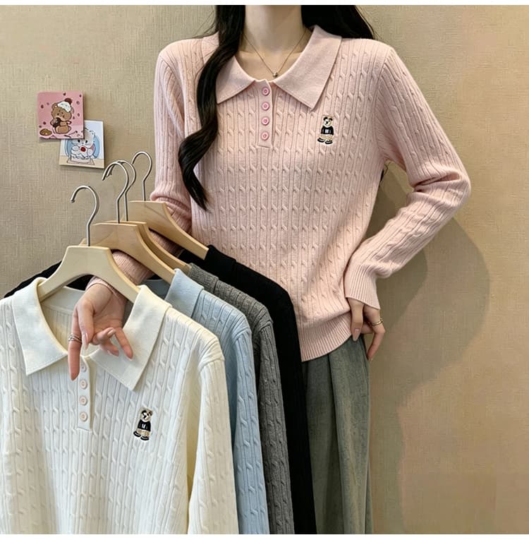 빅 사이즈 여성 의류 2026 가을 의상 새로운 다용도 미니멀리즘 슬림해 보이는 POLO 칼라 지방 mm 자수 니트 오픈 가디건 맨위 여성 상세 이미지 13