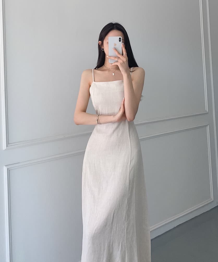 느긋한 휴가 바람 미니멀리즘 품격 레이스업 허리 수축 몸매 가꾸기 슬림해 보이는 면 린넨 슬립 드레스 삼색 이미지 2