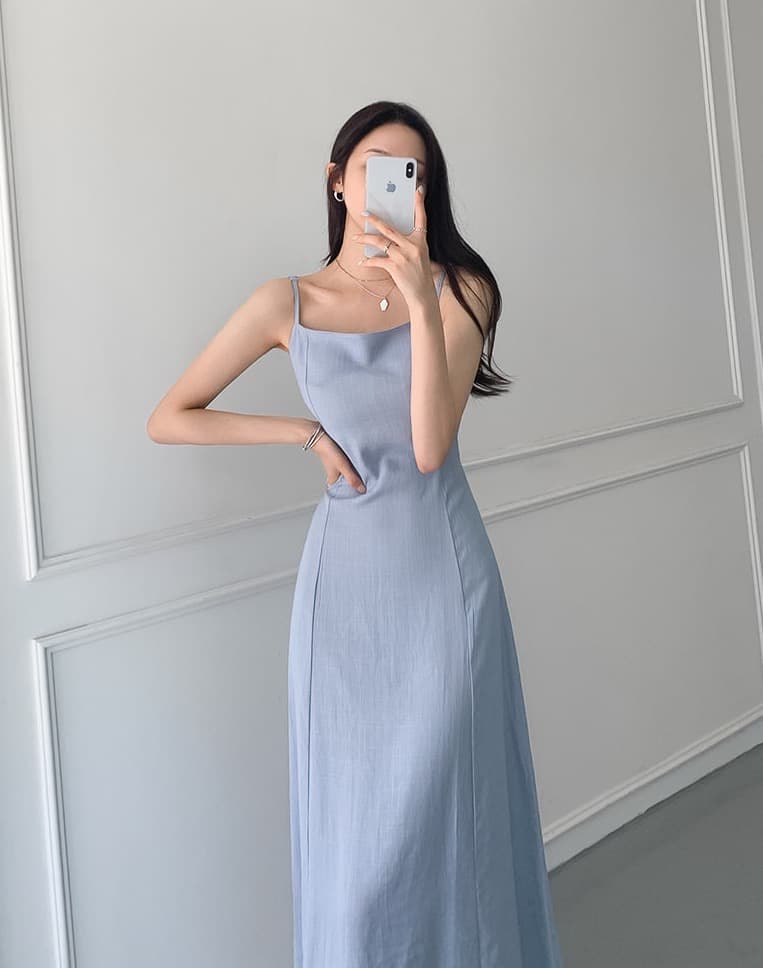 느긋한 휴가 바람 미니멀리즘 품격 레이스업 허리 수축 몸매 가꾸기 슬림해 보이는 면 린넨 슬립 드레스 삼색