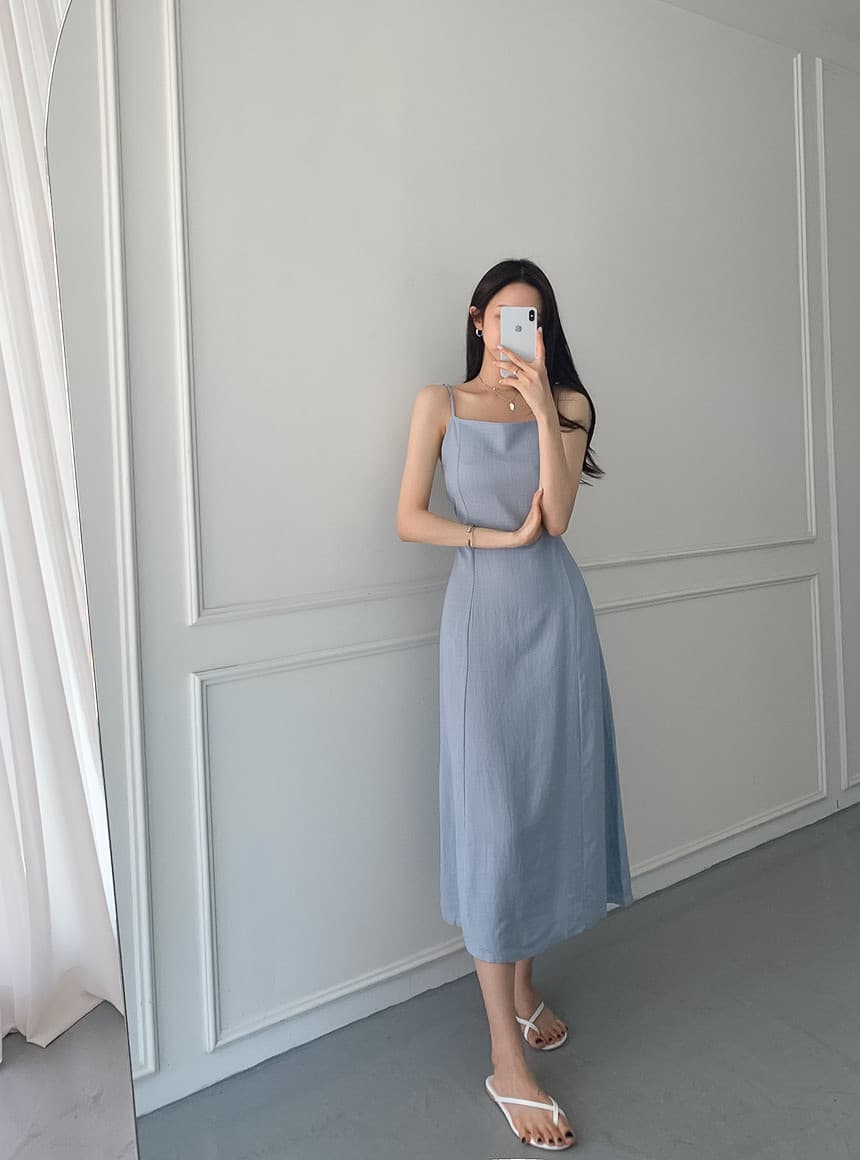 느긋한 휴가 바람 미니멀리즘 품격 레이스업 허리 수축 몸매 가꾸기 슬림해 보이는 면 린넨 슬립 드레스 삼색 상세 이미지 3