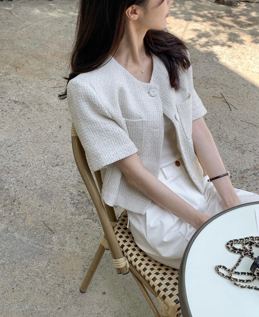 프랑스식 작은 샤넬 스타일 체크무늬 반팔 작은 외투 여성 슬림해 보이는 품격 다용도 오픈 가디건 이미지 4