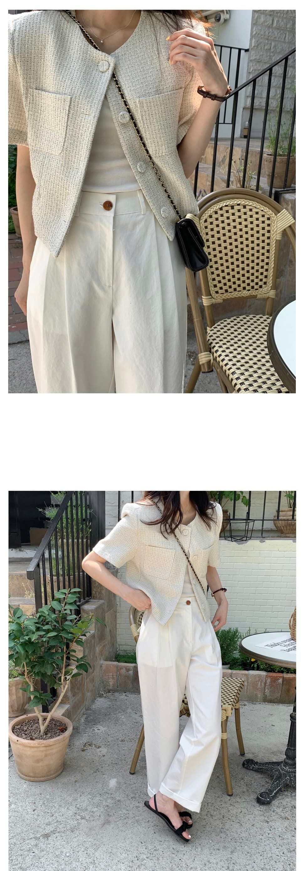 프랑스식 작은 샤넬 스타일 체크무늬 반팔 작은 외투 여성 슬림해 보이는 품격 다용도 오픈 가디건 상세 이미지 2