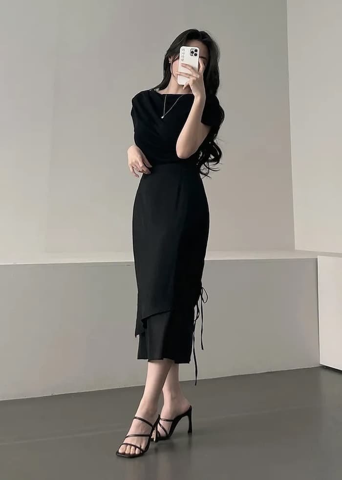 여름 새로운 쉬폰 레이스업 하이웨이스트 주름 롱 스커트 상세 이미지 11