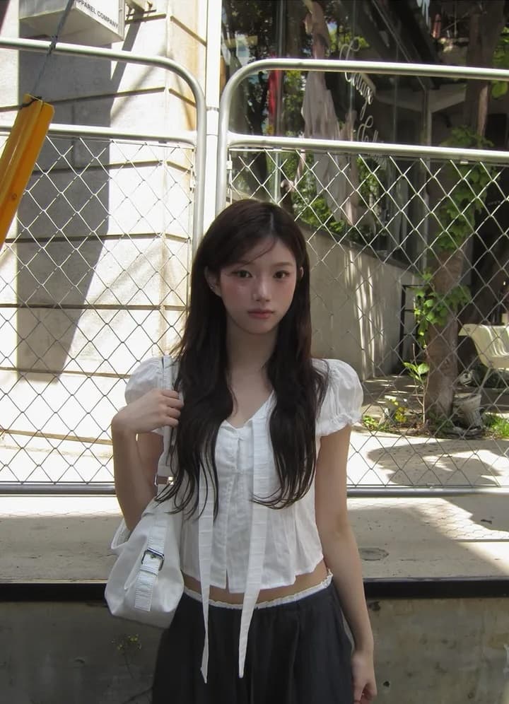 여름 제인 레이스업 나비 매듭 반팔 셔츠 상세 이미지 15