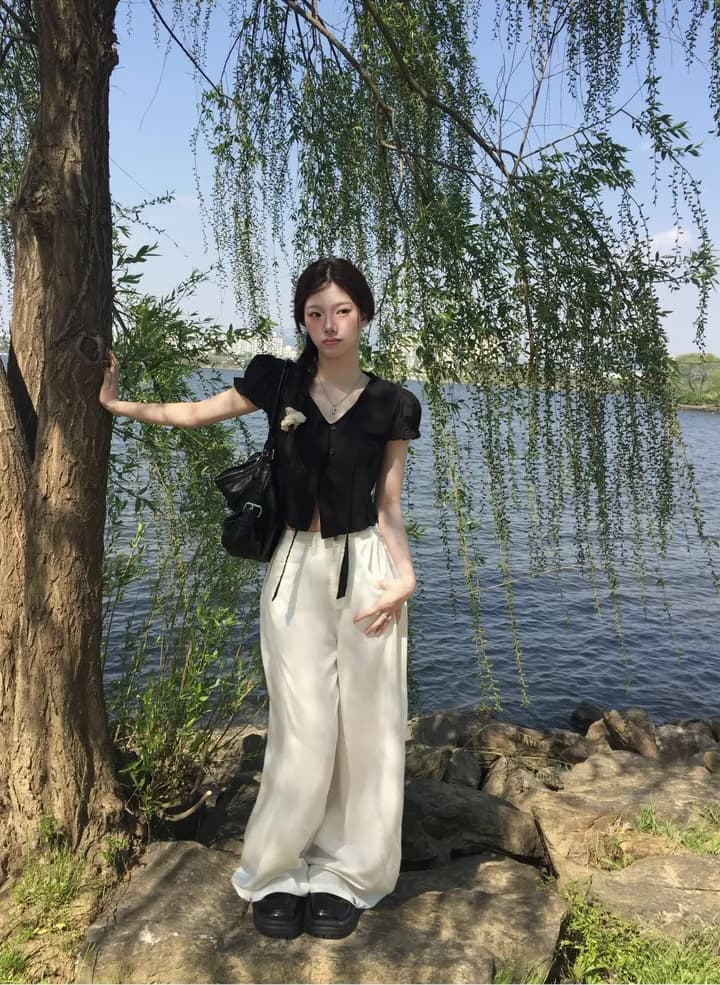 여름 제인 레이스업 나비 매듭 반팔 셔츠 상세 이미지 21