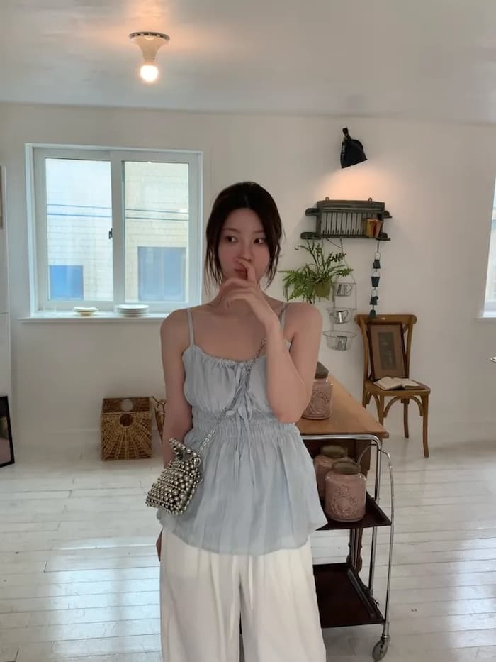 한 바람 여름 오프숄더 나비 매듭 슬립 드레스 상세 이미지 5