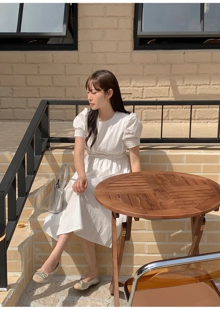 사탕 색상 5 색 입력 여름 프랑스식 허리 수축 단색 드레스 상세 이미지 5