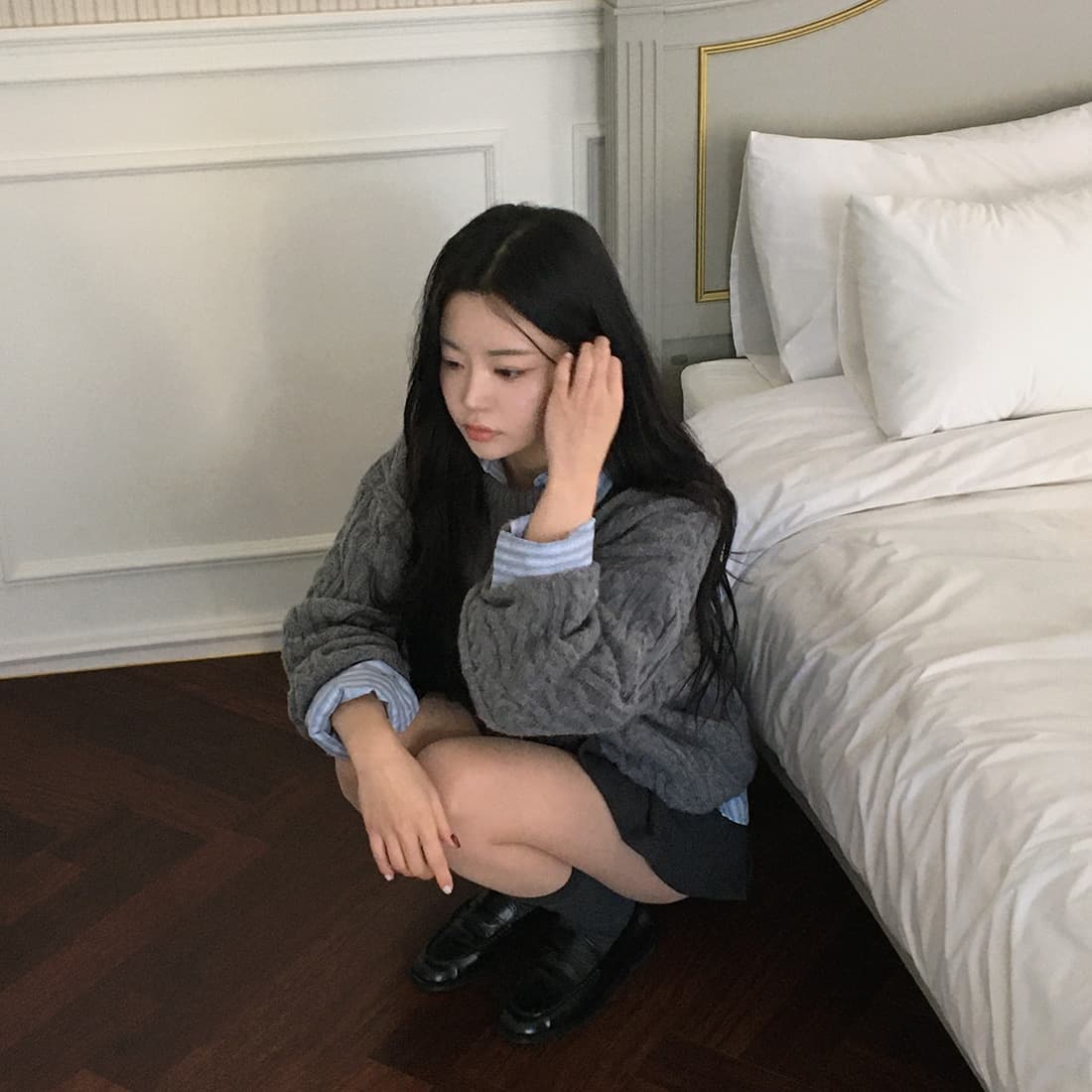 한국 스타일 chic 이른 가을 품격 스트라이프 셔츠 상세 이미지 20