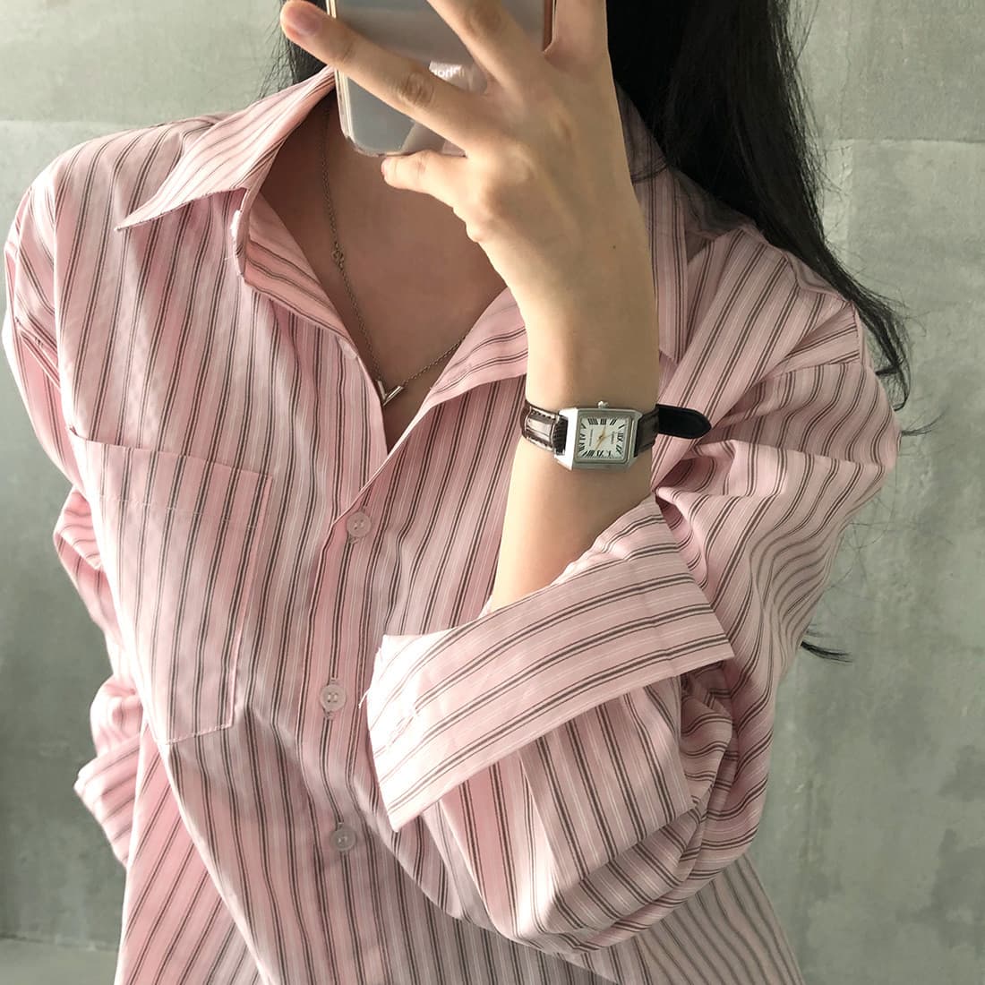 한국 스타일 chic 이른 가을 품격 스트라이프 셔츠 상세 이미지 23