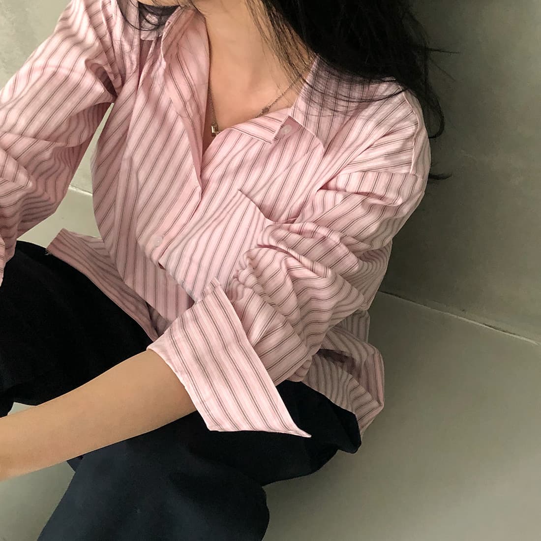한국 스타일 chic 이른 가을 품격 스트라이프 셔츠 상세 이미지 30