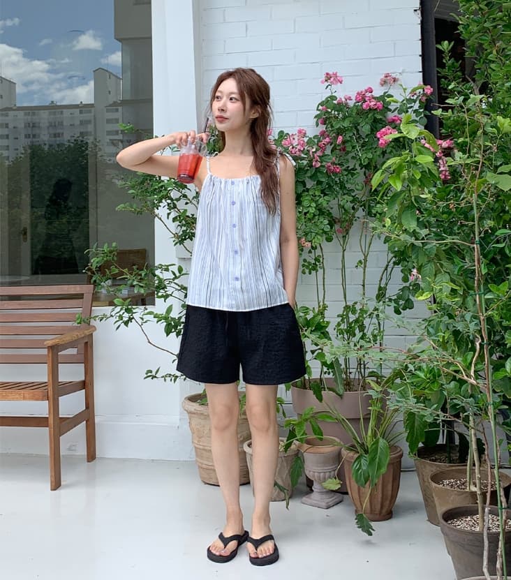 새로운 여름 한국 스타일 레트로 외국 가스 스트라이프 미니멀리즘 다용도 얇은 스타일 수 있습니다. 조정 캐미솔 여성 셔츠 상세 이미지 4