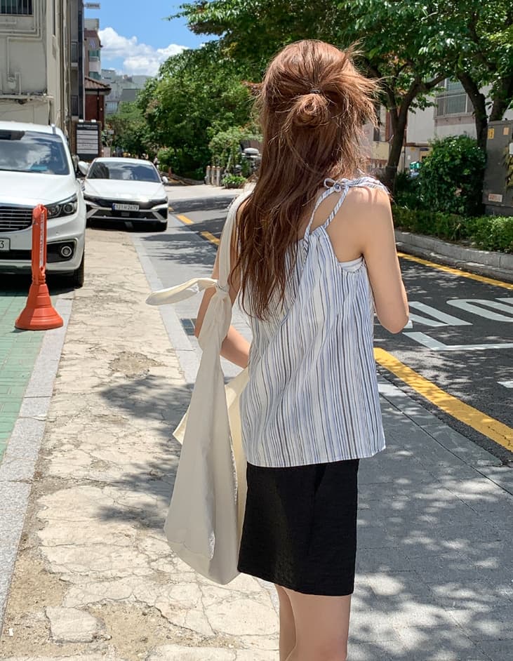 새로운 여름 한국 스타일 레트로 외국 가스 스트라이프 미니멀리즘 다용도 얇은 스타일 수 있습니다. 조정 캐미솔 여성 셔츠 상세 이미지 13