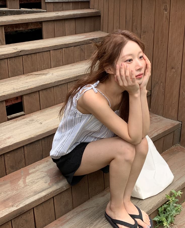 새로운 여름 한국 스타일 레트로 외국 가스 스트라이프 미니멀리즘 다용도 얇은 스타일 수 있습니다. 조정 캐미솔 여성 셔츠 상세 이미지 20