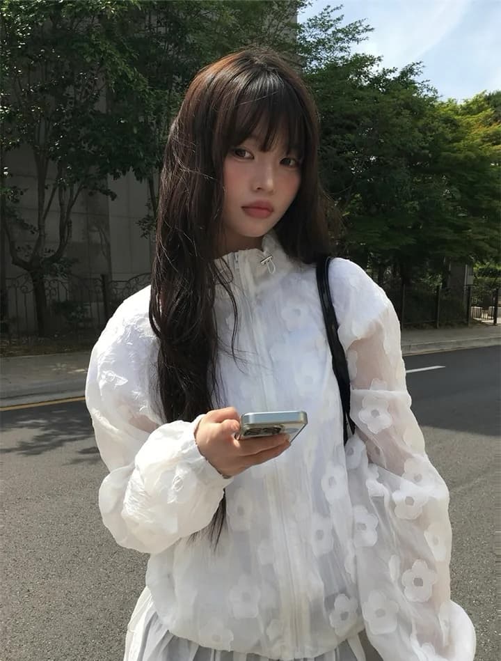 꽃 어둠 곡물 레트로 귀여운 프린트 후드 얇은 스타일 자외선 차단 다용도 자외선 차단 재킷 상세 이미지 1