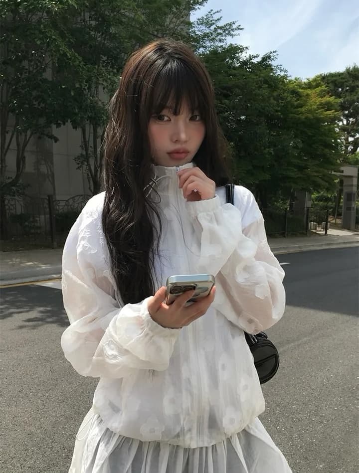 꽃 어둠 곡물 레트로 귀여운 프린트 후드 얇은 스타일 자외선 차단 다용도 자외선 차단 재킷 상세 이미지 2