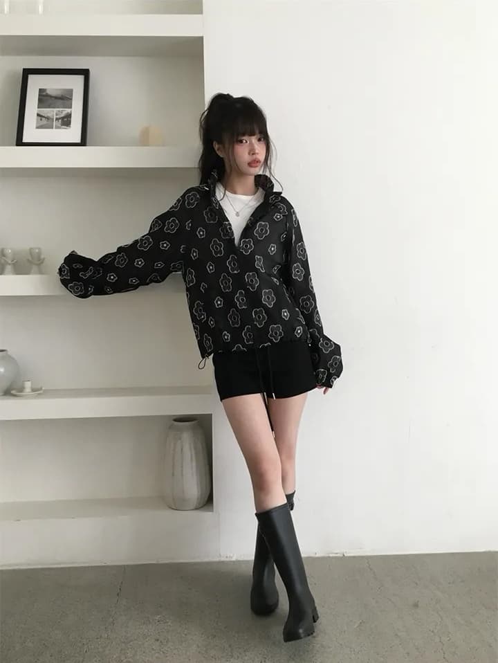 꽃 어둠 곡물 레트로 귀여운 프린트 후드 얇은 스타일 자외선 차단 다용도 자외선 차단 재킷 상세 이미지 32