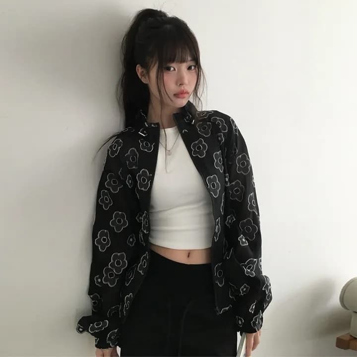꽃 어둠 곡물 레트로 귀여운 프린트 후드 얇은 스타일 자외선 차단 다용도 자외선 차단 재킷 상세 이미지 35