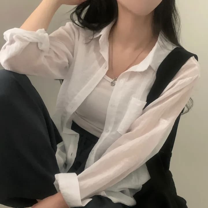 여름 작은 대중 느긋한 바람 긴팔 얇은 스타일 자외선 차단 셔츠 상세 이미지 9