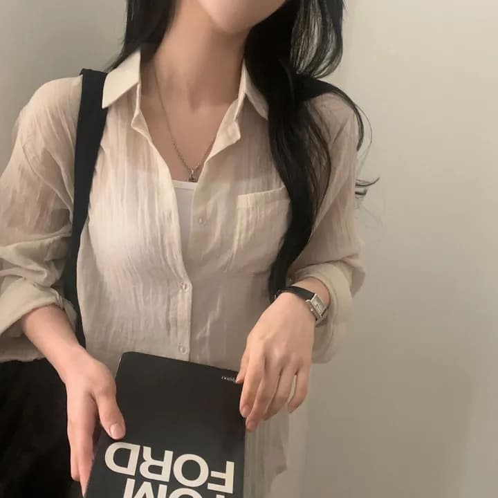 여름 작은 대중 느긋한 바람 긴팔 얇은 스타일 자외선 차단 셔츠 상세 이미지 18