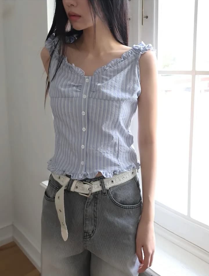 Pleat 측면 스트라이프 수 있습니다. 오프숄더 둘 착용 셔츠 상세 이미지 9