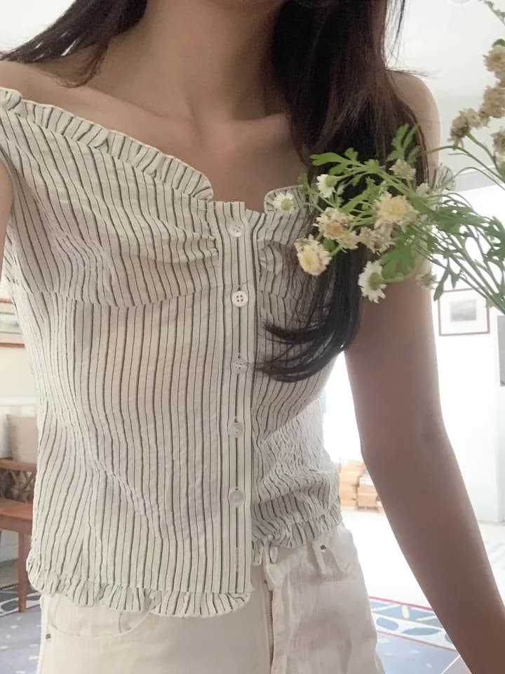 여름 Pleat 측면 스트라이프 수 있습니다. 오프숄더 둘 착용 셔츠 이미지 2