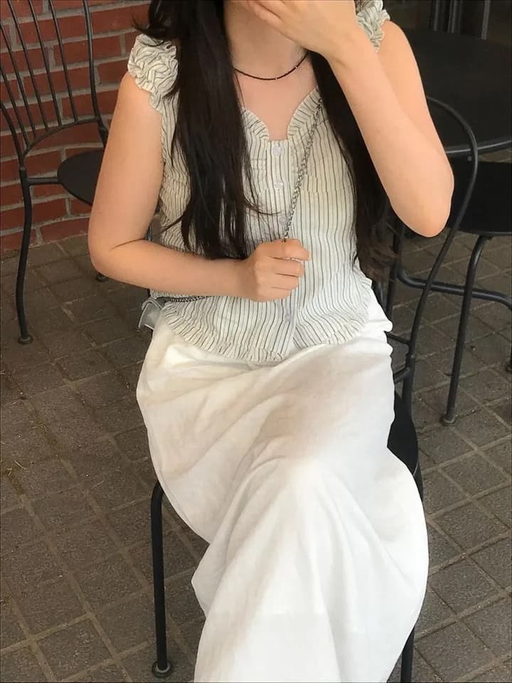 Pleat 측면 스트라이프 수 있습니다. 오프숄더 둘 착용 섹시함 슬립 셔츠 이미지 3