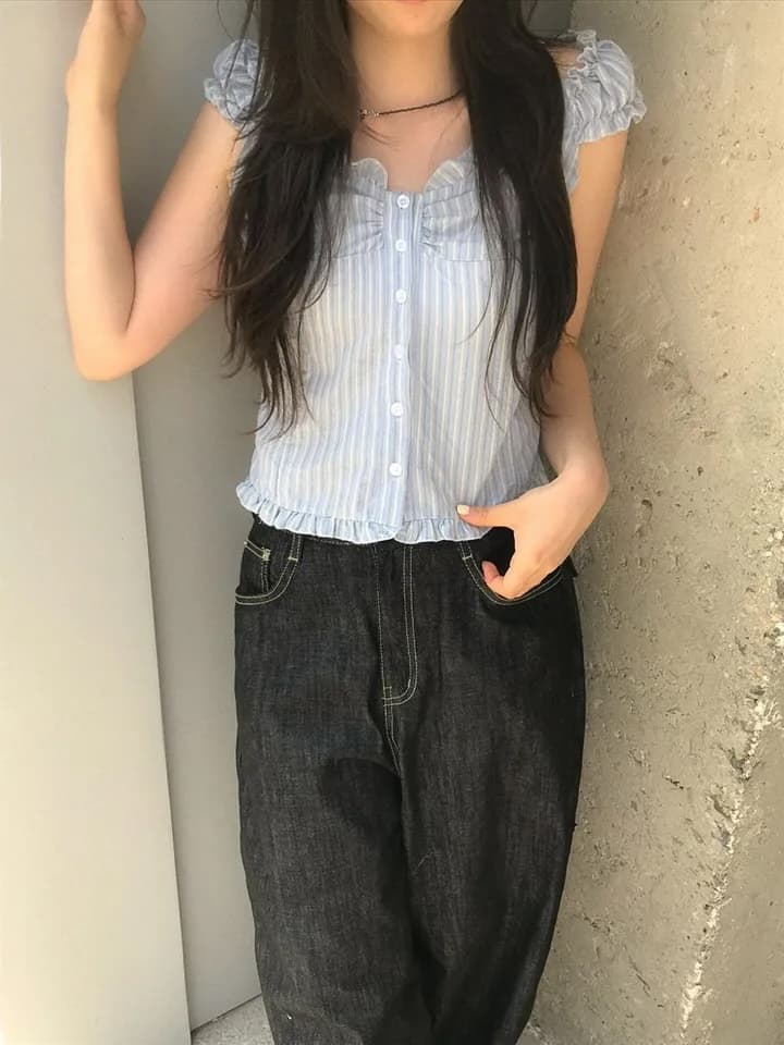 Pleat 측면 스트라이프 수 있습니다. 오프숄더 둘 착용 섹시함 슬립 셔츠 상세 이미지 3