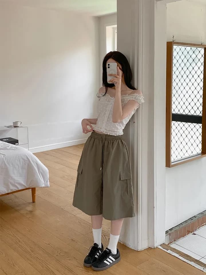 Pleat 측면 섹시함 오프숄더 스트라이프 둘 착용 슬립 셔츠 상세 이미지 8