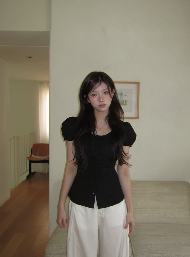 chic 한국 스타일 라운드 넥 펌프 로프 허리 수축 품격 다용도 셔츠 상세 이미지 29