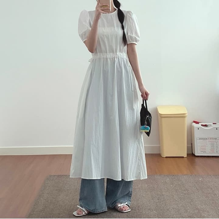 얇은 벨트 허리밴드 단색 롱 코트 드레스 상세 이미지 6