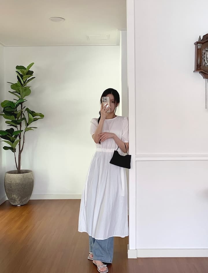 얇은 벨트 허리밴드 단색 롱 코트 드레스 상세 이미지 7