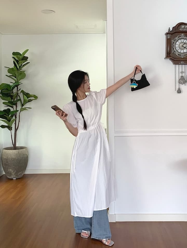얇은 벨트 허리밴드 단색 롱 코트 드레스 상세 이미지 14