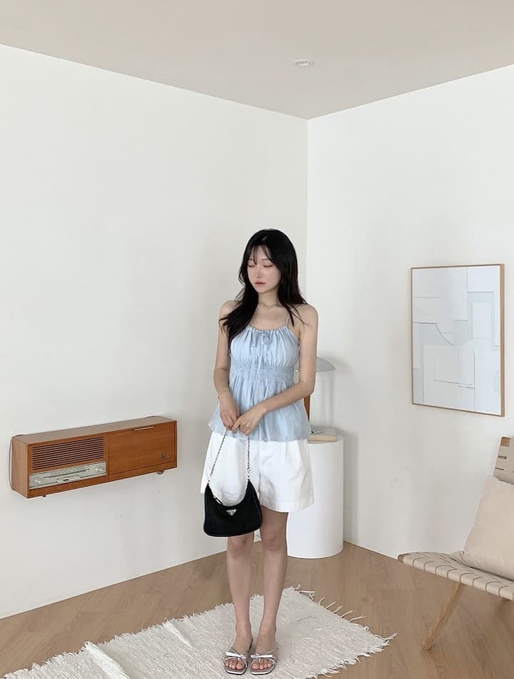 한 바람 여름 오프숄더 나비 매듭 슬립 드레스 상세 이미지 17