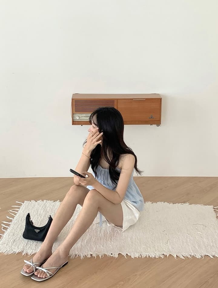 한 바람 여름 오프숄더 나비 매듭 슬립 드레스 상세 이미지 24