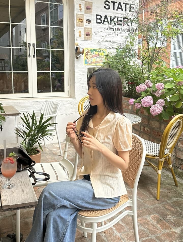 여름 새로운 디자인 센스 나비 매듭 허리 수축 셔츠 상세 이미지 5