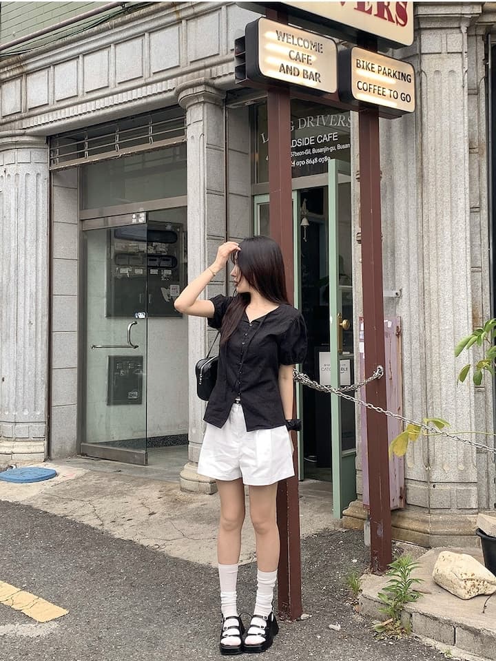 여름 새로운 디자인 센스 나비 매듭 허리 수축 셔츠 상세 이미지 30
