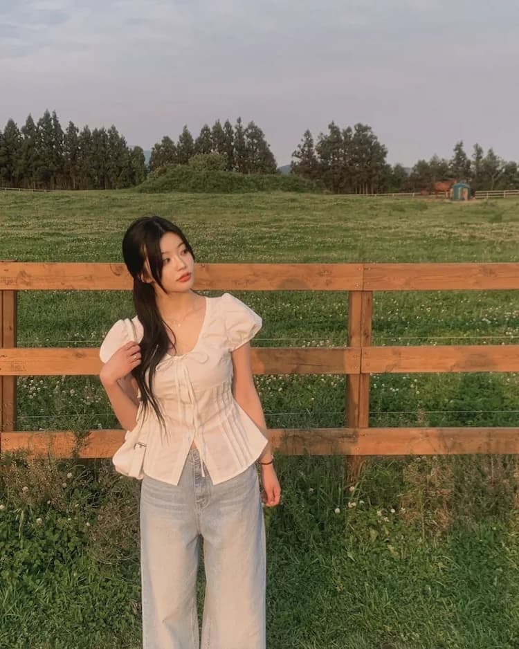 라운드 넥 펌프 로프 허리 수축 품격 다용도 셔츠 상세 이미지 29