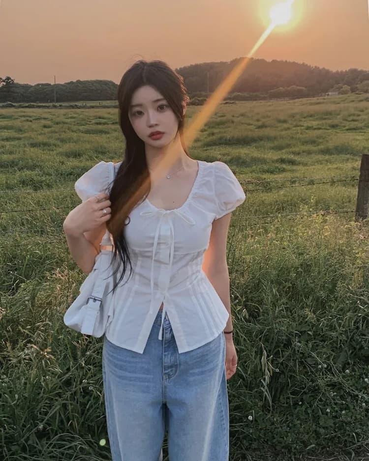 라운드 넥 펌프 로프 허리 수축 품격 다용도 셔츠 상세 이미지 32