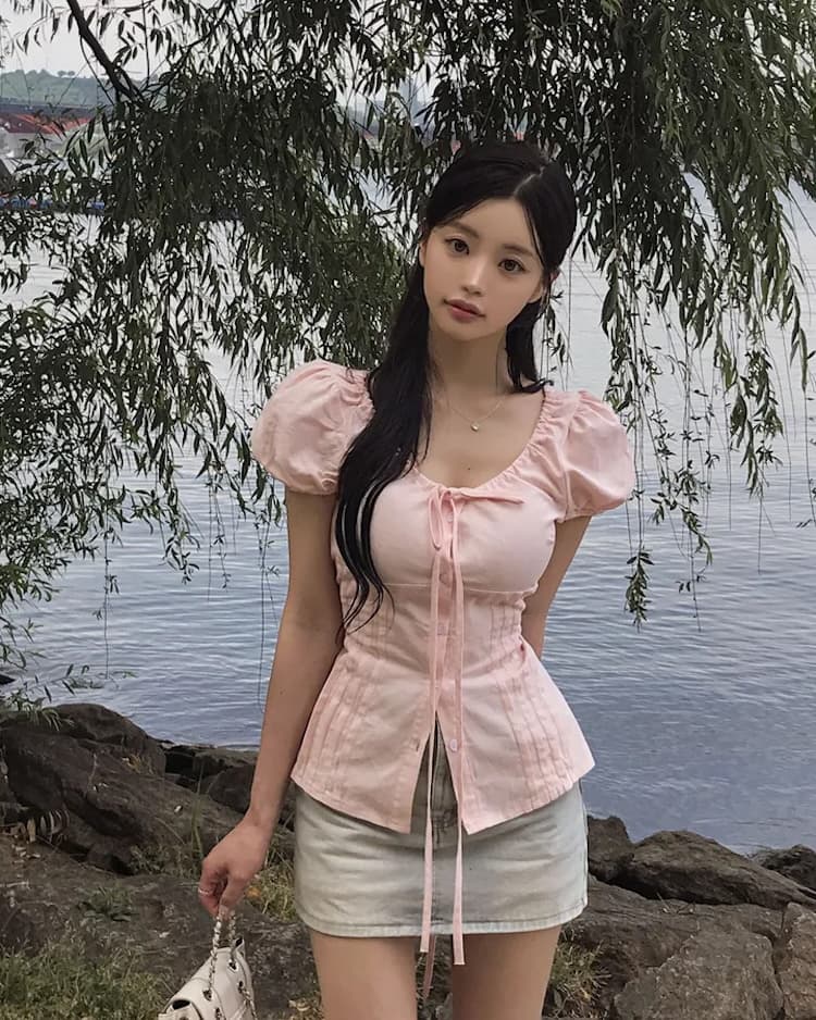 라운드 넥 펌프 로프 허리 수축 품격 다용도 셔츠 상세 이미지 41