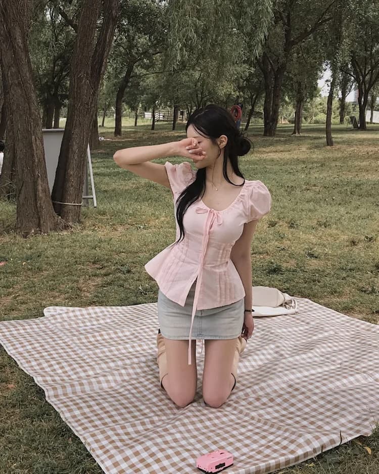 라운드 넥 펌프 로프 허리 수축 품격 다용도 셔츠 상세 이미지 77