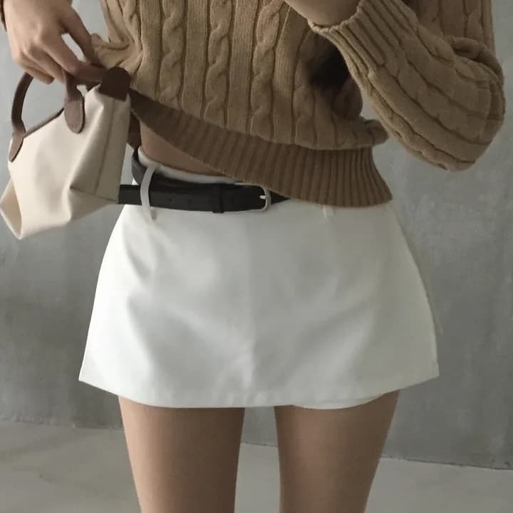 사계절 다용도 정장 반신 치마바지 하이웨이스트 안전 바지 한 마디 타이트 스커트 짧은 치마바지 경기 벨트 상세 이미지 18