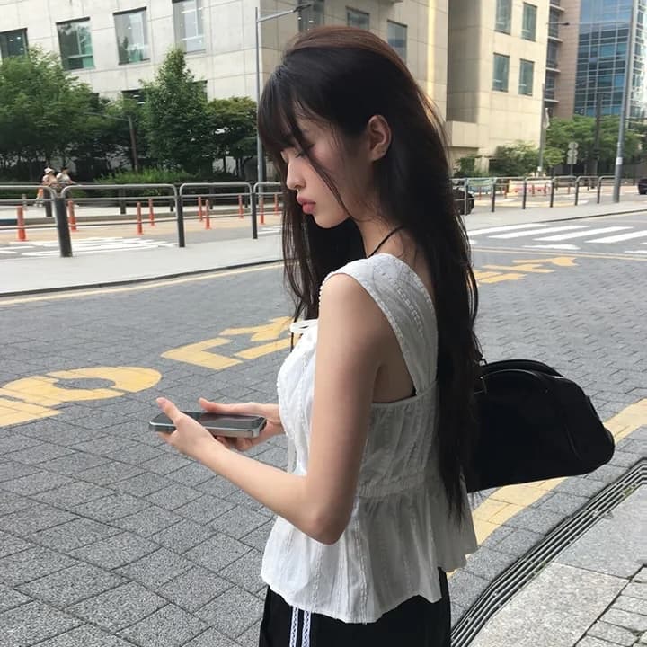 여름 분기 별 칼라 주름 레이스업 캐미솔 맨위 상세 이미지 14