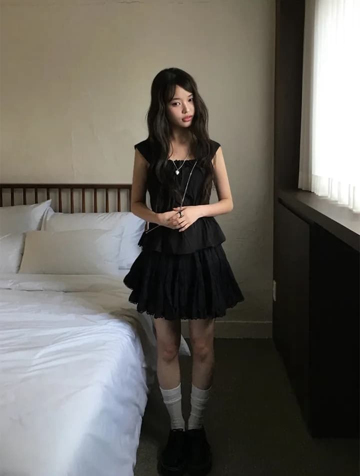 여름 분기 별 칼라 주름 레이스업 캐미솔 맨위 상세 이미지 22